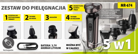 Zestaw do golenia 5w1 USB MAESTRO MR-674 - Galeria zdjęcie 5