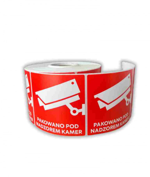 BSTech Etykieta samoprzylepna "Pakowane pod nadzorem kamer" 80x80 1000 szt - Galeria zdjęcie 1