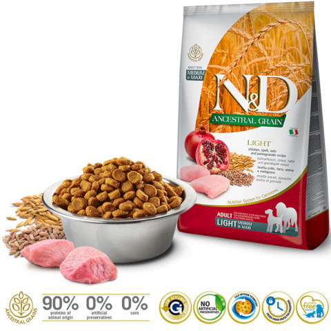FARMINA N&D Ancestral Grain Chicken & Pomegranate Light Medium & Maxi - sucha karma dla psa - 12kg - Galeria zdjęcie 2