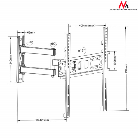 Maclean MC-761 Uchwyt do telewizora lub monitora 26-55" 30kg max vesa 400x400 - Galeria zdjęcie 4