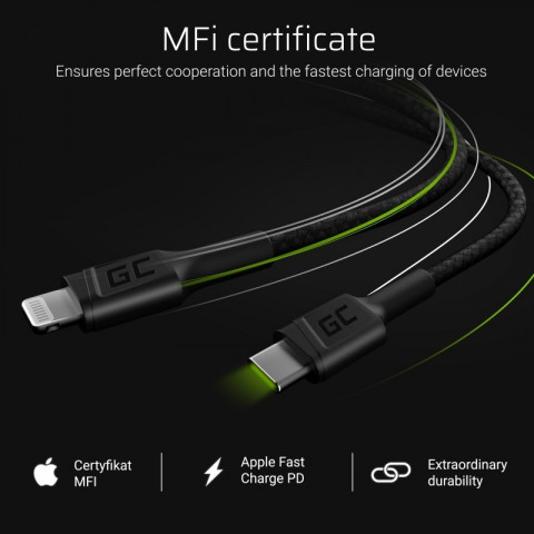 GREEN CELL KABEL KABGC07 USB-C - LIGHTNING 1M MFI - Galeria zdjęcie 5