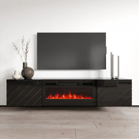 Szafka RTV LUXE 182,6x34,5x37,5 czarny/czarny połysk + czarny kominek - Galeria zdjęcie 4