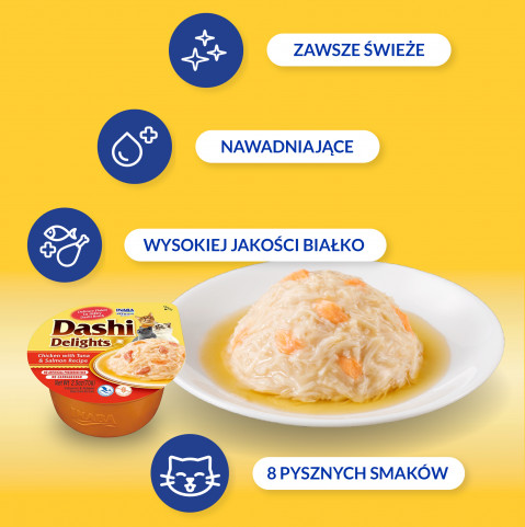 INABA Dashi Delights Kurczak z tuńczykiem i łososiem w bulionie - przysmak dla kota - 70g - Galeria zdjęcie 3