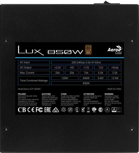 ZASILACZ AEROCOOL PGS LUX 850W 80+ Bronze/ PSU - Galeria zdjęcie 5