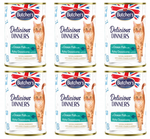 BUTCHER'S Delicious dinners Kawałki z rybą morską w galaretce - mokra karma dla kota - 6x400g - Galeria zdjęcie 1