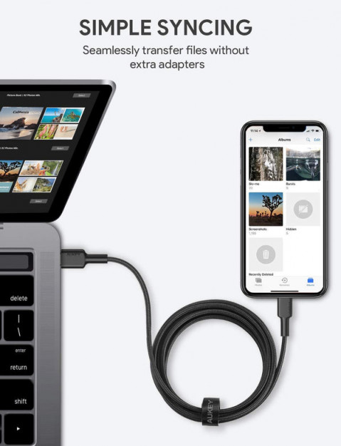AUKEY CB-CL03 NYLONOWY KABEL USB C-LIGHTNING 2M PD - Galeria zdjęcie 8
