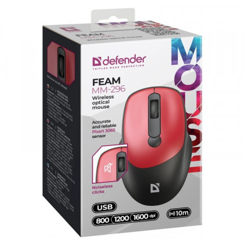 DEFENDER MYSZ FEAM MM-296 RF SILENT CZERWONA - Galeria zdjęcie 2