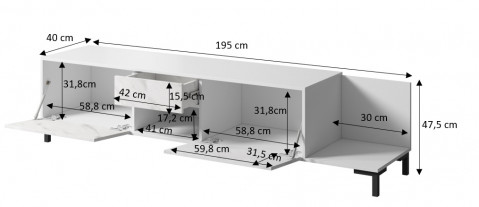 Szafka RTV MARMO 2D1S1K 195x40xH47,5 biały mat/marmur biały - Galeria zdjęcie 4