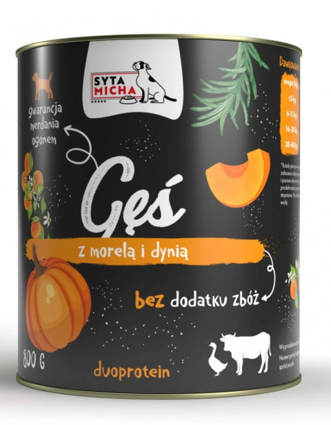 SYTA MICHA Gęś z morelami i dynią - mokra karma dla psa - 800 g - Galeria zdjęcie 1