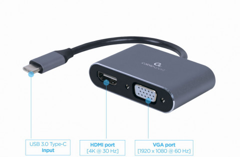 GEMBIRD ADAPTER USB TYPU C NA HDMI + VGA SZARY - Galeria zdjęcie 2