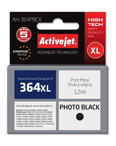 Activejet AH-364PBCX Tusz do drukarki HP, Zamiennik HP 364XL CB322EE; Premium; 12 ml; czarny, foto. - Galeria zdjęcie 1