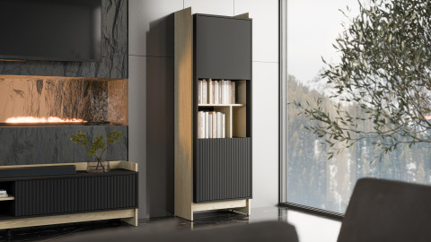 Witryna PORTO 59x38x180 dąb/czarny - Galeria zdjęcie 3
