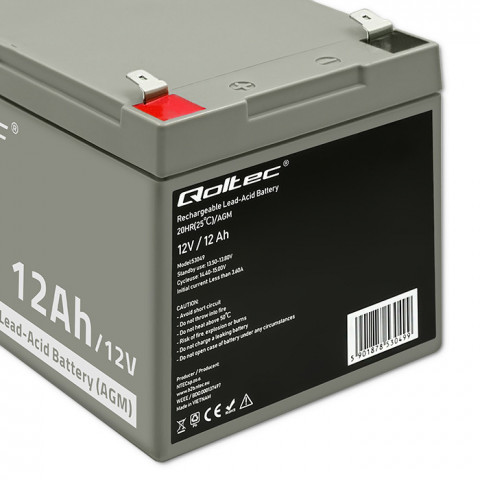 QOLTEC AKUMULATOR AGM | 12V | 12AH - Galeria zdjęcie 3