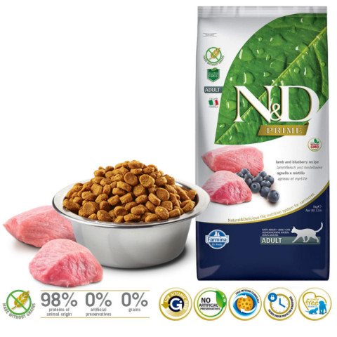 FARMINA N&D Prime Lamb & Blueberry Adult - sucha karma dla kota - 5kg - Galeria zdjęcie 2