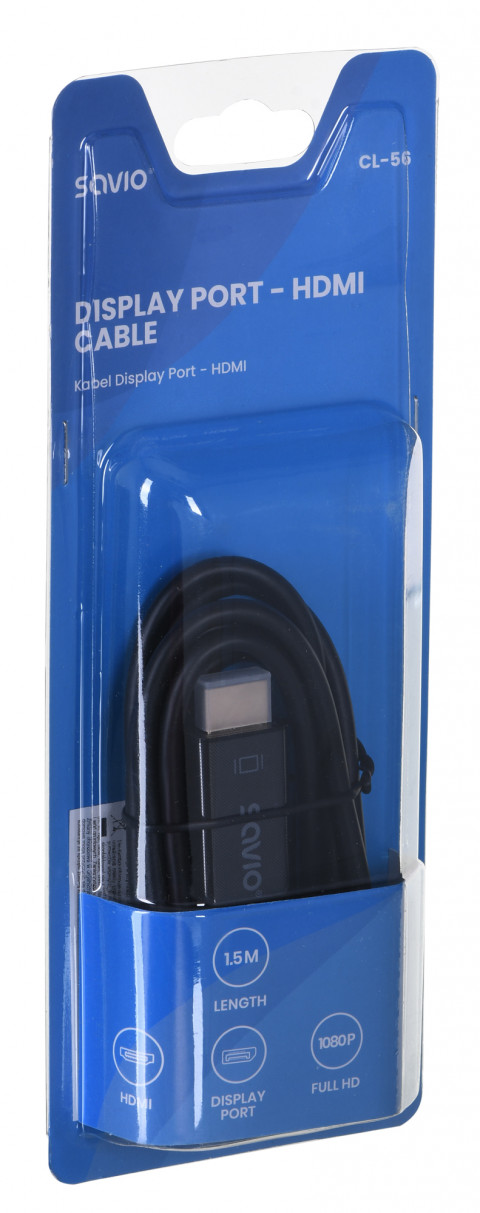 Savio kabel 1,5m displayport męskie - hdmi a męskie cl-56 - Galeria zdjęcie 4