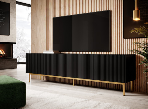 Szafka RTV PAFOS na złotym stelażu ze stali 200x40x60 czarny mat - Galeria zdjęcie 2