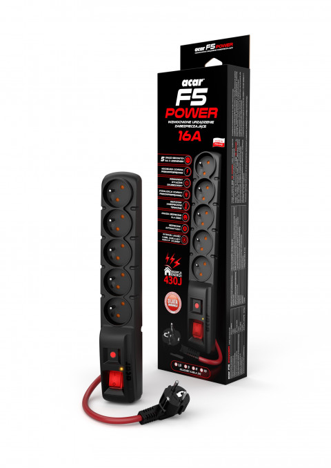 Listwa zasilająca Acar F5 Power 16A (1,5m ; czarny) - Galeria zdjęcie 2
