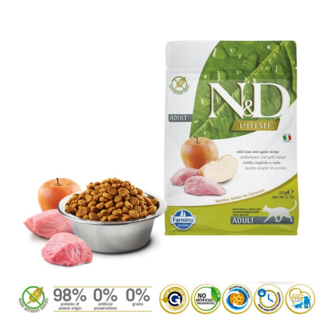 FARMINA N&D Prime Cat Boar and Apple Adult - sucha karma dla kota - 300 g - Galeria zdjęcie 2