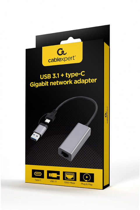 GEMBIRD ADAPTER USB TYP 3.1+TYP-C -> LAN RJ45 GIGA - Galeria zdjęcie 2