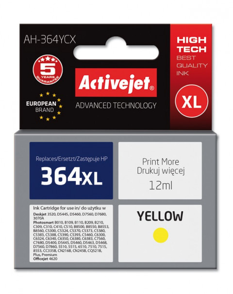 Activejet AH-364YCX Tusz do drukarki HP, Zamiennik HP 364XL CB325EE; Premium; 12 ml; żółty. - Galeria zdjęcie 1