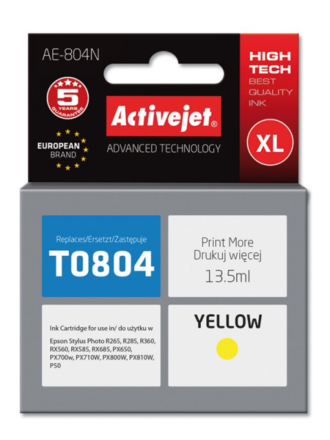 Activejet AE-804N Tusz do drukarki Epson, Zamiennik Epson T0804; Supreme; 13.5 ml; żółty. - Galeria zdjęcie 1