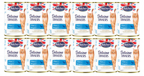 BUTCHER'S Delicious Dinners Kawałki z pstrągiem w galaretce - mokra karma dla kota - 12x400g - Galeria zdjęcie 1
