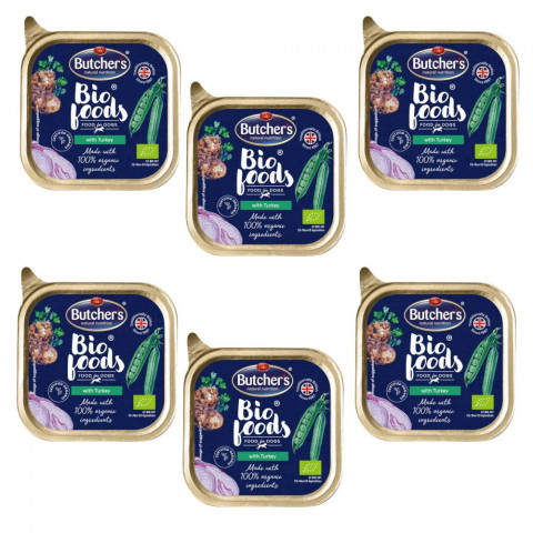 BUTCHER'S Bio Foods Dog - mokra karma dla psa z indykiem w formie pasztetu - tacka 6x150g - Galeria zdjęcie 1