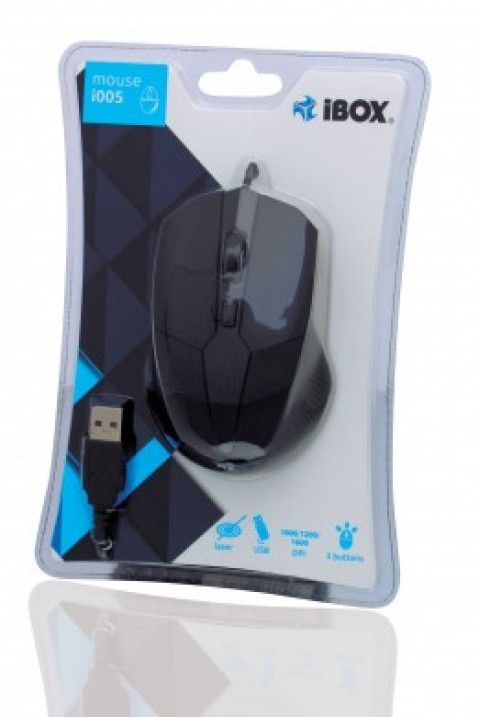 Mysz IBOX i005 LASEROWA PRZEWODOWA, USB IMLAF005 (laserowa+ 1600 DPI+ czarny) - Galeria zdjęcie 2