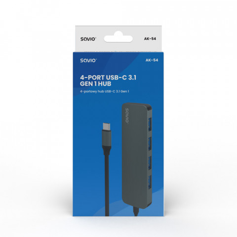 SAVIO AK-54 HUB USB-C - 4 X USB-A, SZARY - Galeria zdjęcie 4