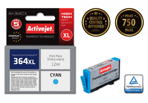 Activejet AH-364CCX Tusz do drukarki HP, Zamiennik HP 364XL CB323EE; Premium; 12 ml; błękitny. - Galeria zdjęcie 2