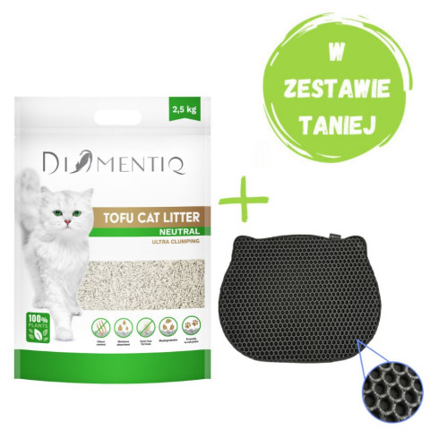 DIAMENTIQ Tofu Neutral Ultra clumping - żwirek roślinny - 2,5kg + mata pod kuwetę - Galeria zdjęcie 1