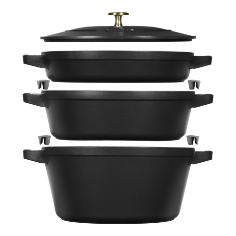 Zestaw 3 naczyń żeliwnych z pokrywką STAUB 40508-386-0 - czarny 24 cm - Galeria zdjęcie 1