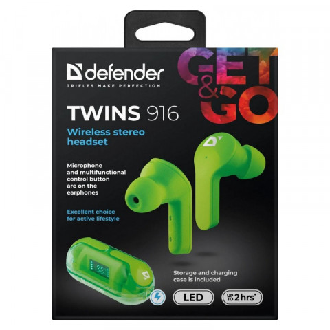 DEFENDER SŁUCHAWKI BLUETOOTH TWINS 916 ZIELONE - Galeria zdjęcie 8