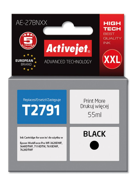 Activejet AE-27BNXX Tusz do drukarki Epson, Zamiennik Epson 27XXL T2791; Supreme; 55 ml; czarny. - Galeria zdjęcie 1