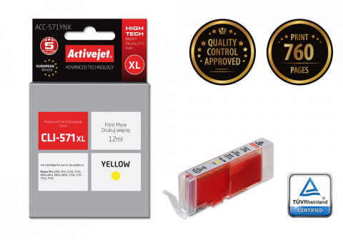 Activejet ACC-571YNX Tusz do drukarki Canon, Zamiennik Canon CLI-571XLY; Supreme; 12 ml; żółty. - Galeria zdjęcie 2