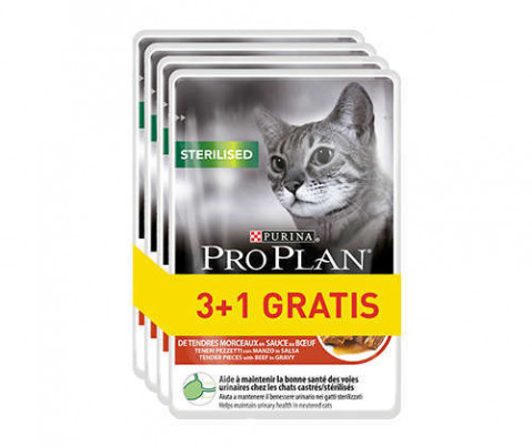PURINA Pro Plan Sterilised Wołowina - mokra karma dla kota - 85g 3+1 saszetka gratis - Galeria zdjęcie 1