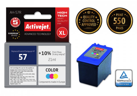 Activejet AH-57R Tusz do drukarki HP, Zamiennik HP 57 C6657AE; Premium; 21 ml; kolor. Drukuje więcej o 10%. - Galeria zdjęcie 2
