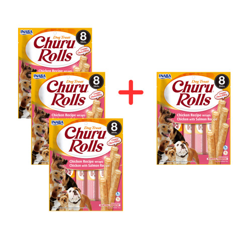 INABA Churu Rolls kurczak i łosoś - przysmak dla psa 3x(8x12g) + 8x12 g GRATIS! - Galeria zdjęcie 1