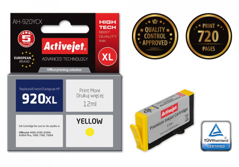 Activejet AH-920YCX Tusz do drukarki HP, Zamiennik HP 920XL CD974AE; Premium; 12 ml; żółty. - Galeria zdjęcie 2