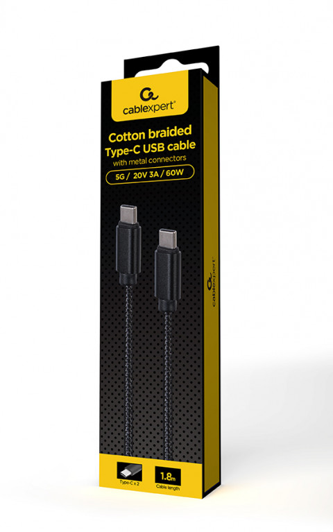 GEMBIRD KABEL USB TYPE-C W OPLOCIE 1.8M CZARNY - Galeria zdjęcie 2