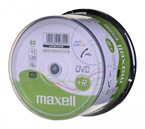 MAXELL Płyta DVD+R 4,7GB, 50 szt. w opakowaniu cake (szpindel). Prędkość zapisu 16X, 120 min. Płyty do nadruku atramentowego. Przeznaczenie Multimedia. - Galeria zdjęcie 2