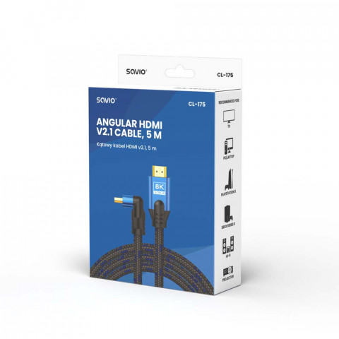 SAVIO KABEL HDMI V2.1, KĄTOWY, 5M, MIEDŹ, OPLOT BA - Galeria zdjęcie 3