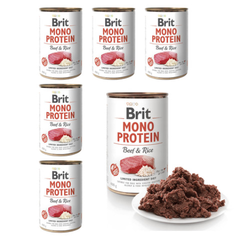 BRIT Mono Protein Beef&Rice - mokra karma z wołowiną i ryżem dla psów dorosłych - 6x400 g - Galeria zdjęcie 1