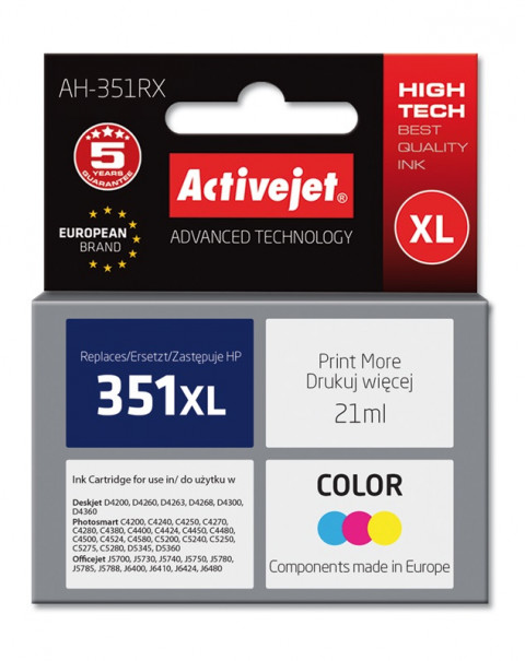 Activejet AH-351RX Tusz do drukarki HP, Zamiennik HP 351XL CB338EE; Premium; 21 ml; kolor. - Galeria zdjęcie 1