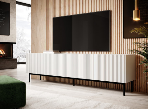 Szafka RTV PAFOS na czarnym stelażu ze stali 200x40x60 biały mat - Galeria zdjęcie 2