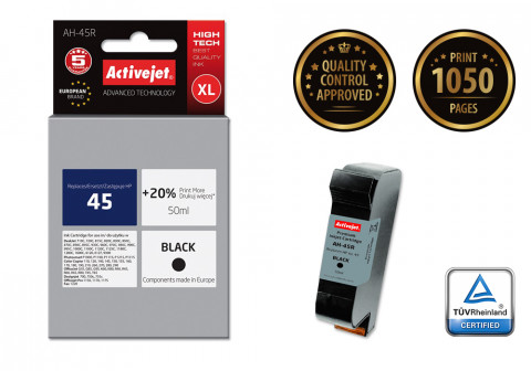 Activejet AH-45R Tusz do drukarki HP, Zamiennik HP 45 51645A; Premium; 50 ml; czarny. Drukuje więcej o 20%. - Galeria zdjęcie 2