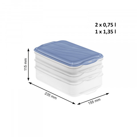 ROTHO Rondo Horizon blue - pojemnik do przechowywania żywności - 2 x 0,75l, 1 x 1,35l - Galeria zdjęcie 2