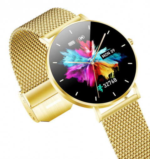 Smartwatch zegarek damski Alexa Lux Gold + różowy pasek - Galeria zdjęcie 2