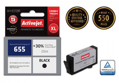 Activejet AH-655BR Tusz do drukarki HP, Zamiennik HP 655 CZ109AE; Premium; 20 ml; czarny. Drukuje więcej o 30%. - Galeria zdjęcie 2