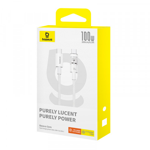 Kabel Baseus Gem Typ C-Typ C 100W 2m (biały) - Galeria zdjęcie 6